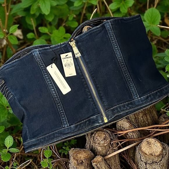 NWT Express Denim Corset Tank Top Zip Back Fitted Strapless Women's Size Large - Picture 4 of 5